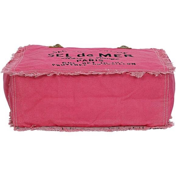 Upcycled Canvas Hand Bag Upcycled Canvas & Cowhide Tote Bag, Upcycled Canvas - Picture 6 of 7